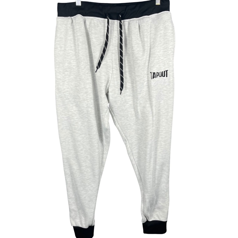 Tapout Jogger Pants Men Large Gray Black Athletic Drawstring Sweatpants
